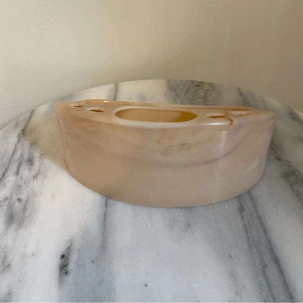 Vtg Plastic Marbleized Bathroom Caddy Toothbrush Holder Cup Holder Soap Dish